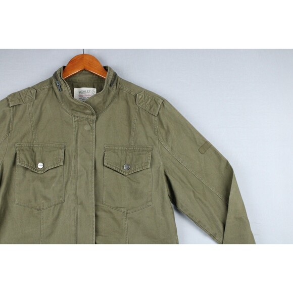 Ashley by 26 International Utility Jacket Drawstring Zipper Snap Green Large - Picture 8 of 16